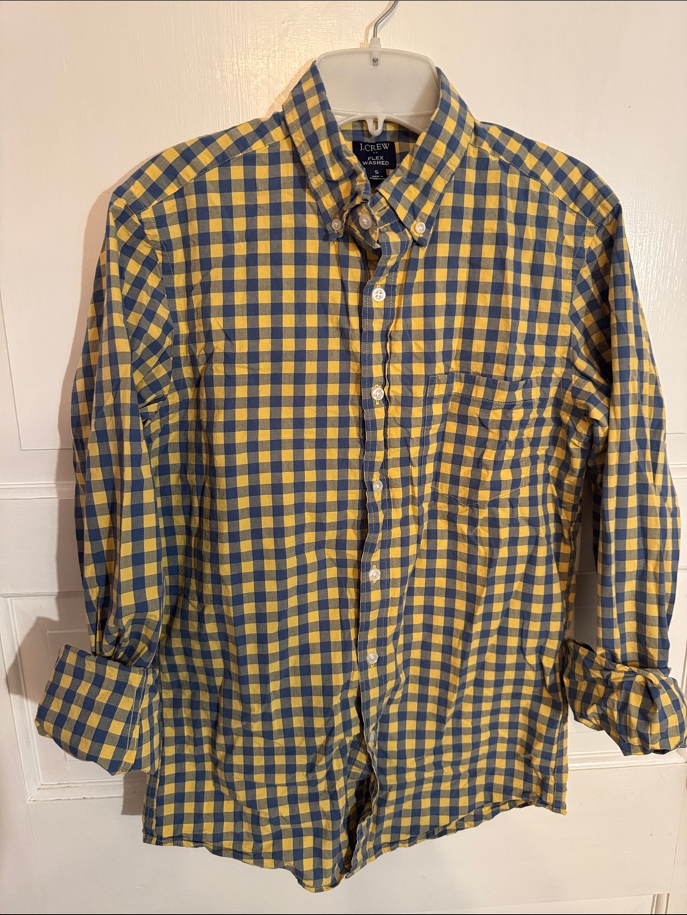 J. Crew Factory Yellow and Navy Gingham Button-Down Shirt